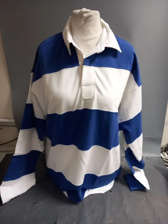 TWO FRONT ROW BLUE AND WHITE RUGBY SHIRTS SIZE XL