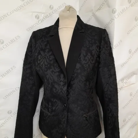 REISS TAILORED EMBROIDERED BLAZER IN BLACK SIZE S