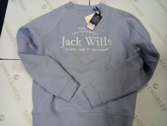 JACK WILLS HOUSTON EMBROIDED LONG SLEEVE CREWNECK JUMPER IN SKY BLUE - UK WOMENS SIZE 4