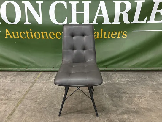 DESIGNER GREY LEATHER DINING CHAIR WITH BLACK METAL LEGS