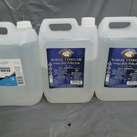 3 ASSORTED LIQUIDS TO INCLUDE PURIFIED WATER, AND WHITE VINEGAR X2 - COLLECTION ONLY