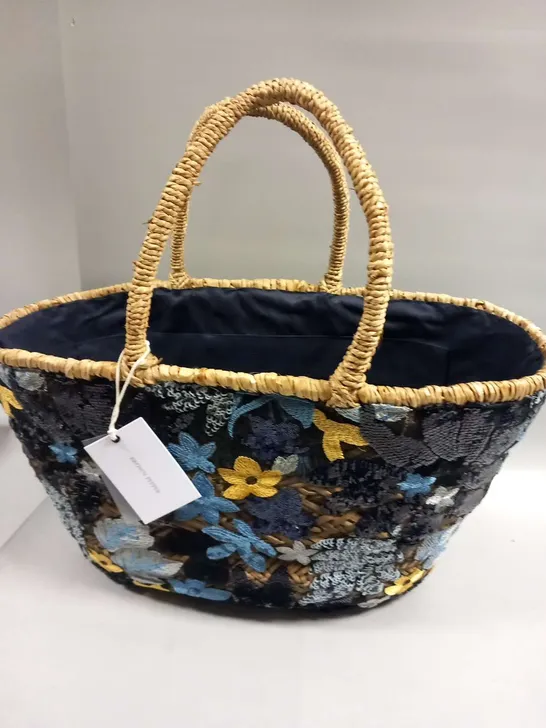 BRAND NEW BROWN PEPPER HANDBAGS NAVY LARGE EMBROIDERY BASKET BAG