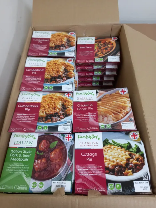 BOXED LOT OF APPROXIMATELY 45 PARSLEY BOX MEALS ASSORTED MEALS