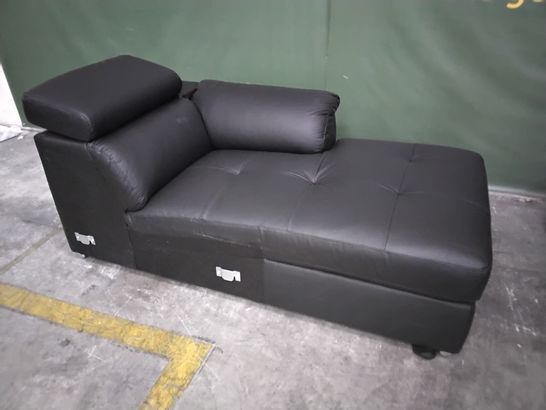 ITALIAN STYLE BLACK LEATHER CHAISE SOFA SECTION WITH ADJUSTABLE HEADREST