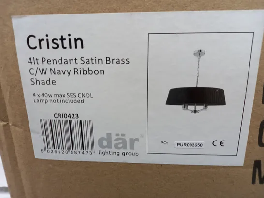 CRISTIN 4 LIGHT PENDANT SATIN BRASS WITH NAVY SHADE