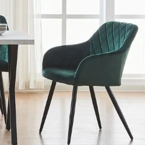 BOXED MOREE SET OF TWO GREEN VELVET DINING CHAIRS