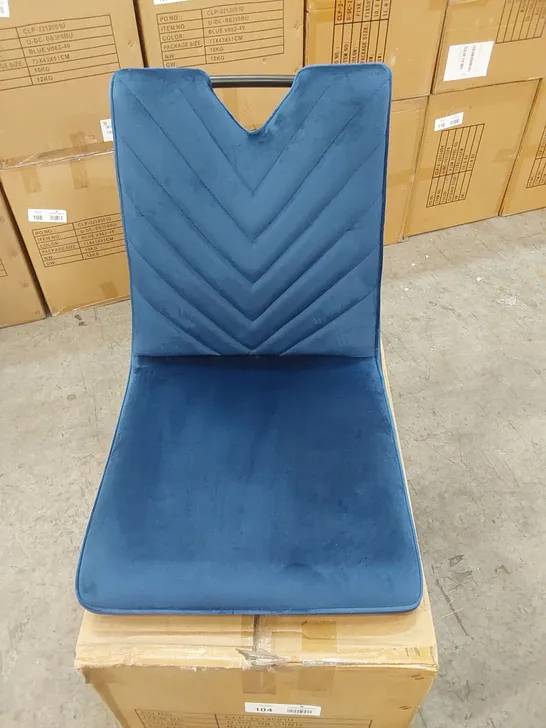 BOX CONTAINING SET OF 2 BLUE VELVET DINING CHAIR