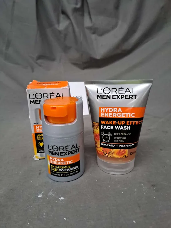 LOT OF 2 L'OREAL MEN EXPERT HYDRA ENERGETIC MOISTURISER 50ML AND WAKE UP FACE WASH 100ML 