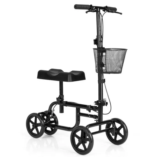 BOXED COSTWAY ADJUSTABLE, STEERABLE KNEE WALKER FOLDING SCOOTER WITH BRAKE - BLACK