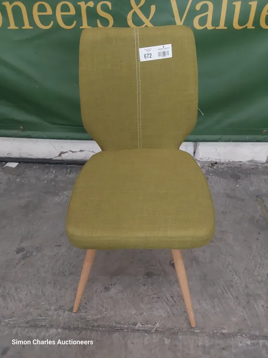 DESIGNER ENKA UPHOLSTERED DINING CHAIR OLIVE GREEN FABRIC WOOD EFFECT LEGS