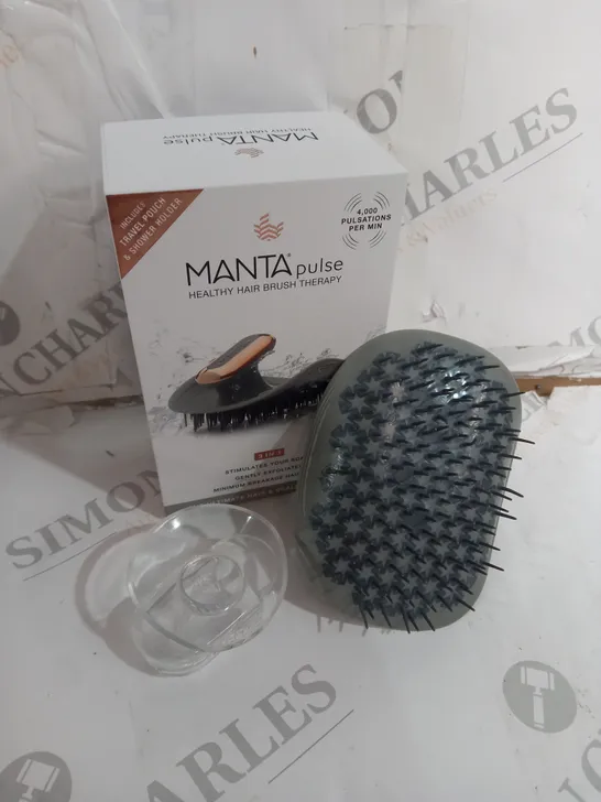 BOXED MANTAPULSE HAIR TREATMENT BRUSH INCLUDES CHARGING CABLE, POUCH AND SHOWER HOLDER