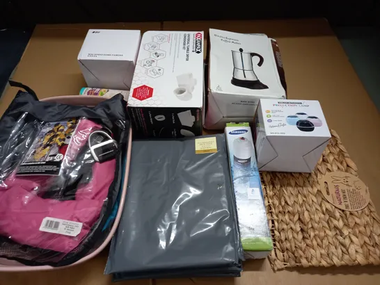 LARGE QUANTITY OF ASSORTED HOUSEHOLD ITEMS TO INCLUDE MINI SPEED DOME CAMERA, KIDS LIFE JACKET AND SAMSUNG WATER FILTER