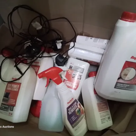 BOX OF ASSORTED RUG DOCTOR PRODUCTS & WASTE TANK