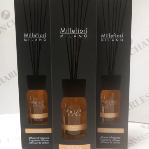 BOX OF 5 X 100ML MILLEFIORI MILANO ROOM FRAGRANCE DIFFUSERS - LIME & VETIVER  