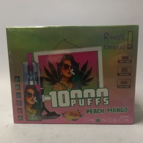 SEALED AND BOXED R AND M TORNADO DISPOSABLE VAPES - PEACH MANGO - 10 PER BOX