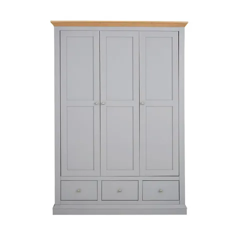 BOXED GRADE 1 HANNA GREY/OAK-EFFECT 3-DOOR 3-DRAWER WARDROBE (2 OF 3 BOXES)