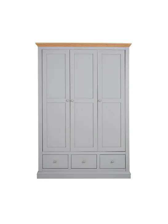 BOXED GRADE 1 HANNA GREY/OAK-EFFECT 3-DOOR 3-DRAWER WARDROBE (2 OF 3 BOXES)