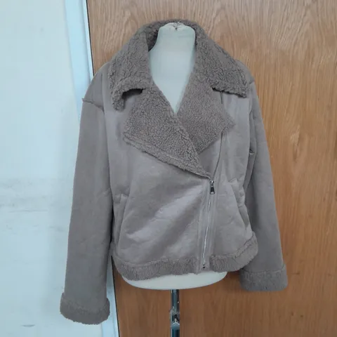 DOROTHY PERKINS CROPPED AVIATOR JACKET IN LIGHT BROWN SIZE L