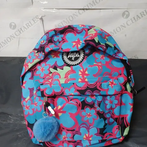 HYPE MULTI BLUE FLOWER BACKPACK WITH A POM POM