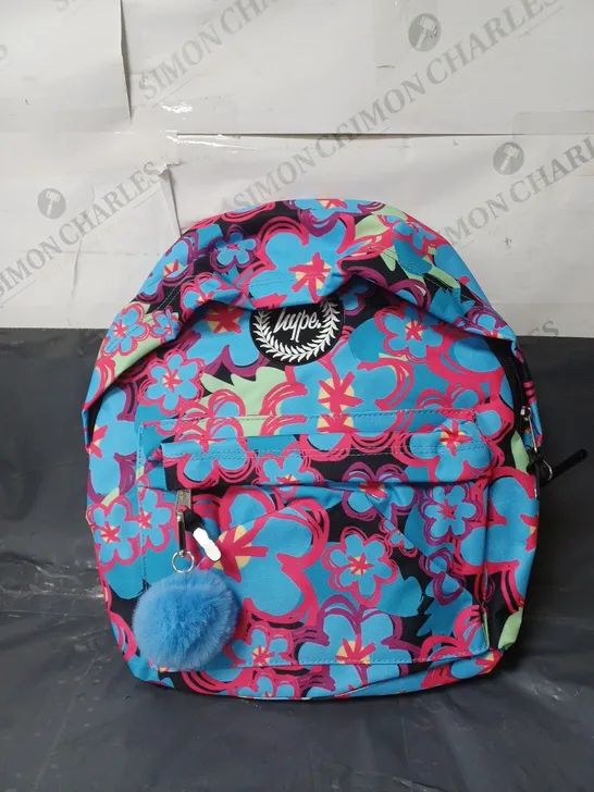 HYPE MULTI BLUE FLOWER BACKPACK WITH A POM POM