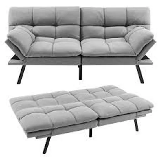 BOXED COSTWAY CONVERTIBLE MEMORY FOAM FUTON SOFA BED WITH ADJUSTABLE ARMREST - GREY