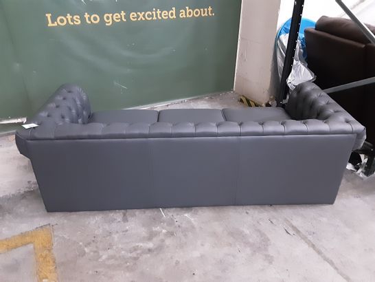 DESIGNER GREY LEATHER CHESTERFIELD STYLE 3-SEATER SOFA