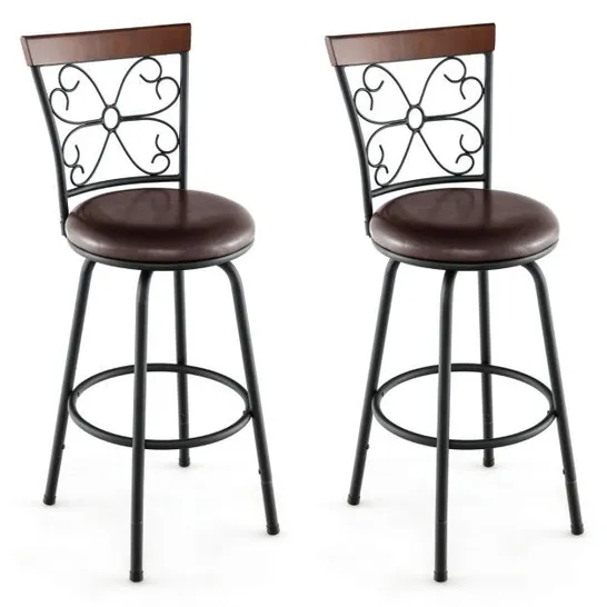 BOXED SWIVEL BAR STOOL SET OF 2 WITH ADJUSTABLE HEIGHT, COZY SEAT AND BACKREST