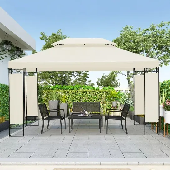 BOXED ANTIONNA 4M×3M METAL PATIO GAZEBO - KHAKI (2 BOXES)