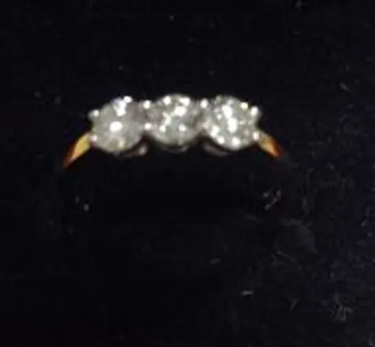 18CT GOLD THREE STONE RING SET WITH NATURAL DIAMONDS