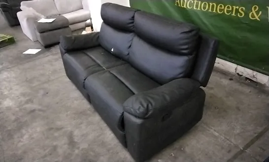 DESIGNER MANUAL RECLINER 3 SEATER SOFA BLACK LEATHER