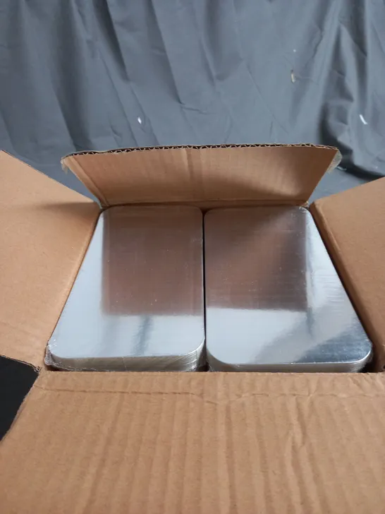 BOX OF APPROXIMATELY 1000 ALUMINUM FOIL CONTAINER CARDBOARD LIDS