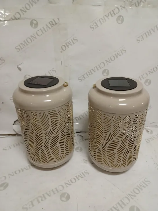 GARDEN REFLECTIONS SET OF 2 PATTERNED SOLAR LANTERNS, LEAF