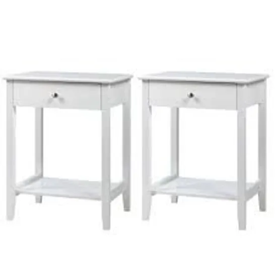 BOXED COSTWAY SET OF 2 BEDSIDE COUCH SOFA TABLE WITH SLIDING DRAWER - WHITE