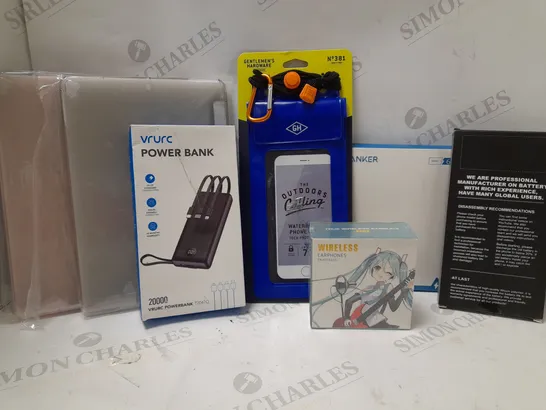 LOT OF APPROX 12 ASSORTED MOBILE/TABLET ACCESSORY ITEMS TO INCLUDE VRURC POWER BANK, TRUE WIRLESS EARBUDS, GENTLEMAN'S HARDWARE WATERPROOF PHONE CASE, ETC 