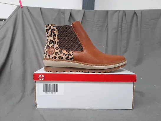 BOXED PAIR OF RIEKER CHELSEA BOOTS IN TAN - SIZE 7.5