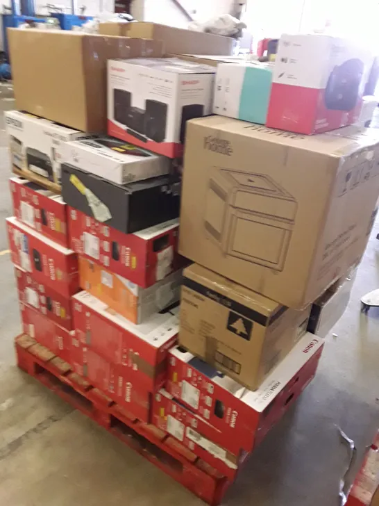 PALLET OF ASSORTED ELECTRONIC PRODUCTS INCLUDING PRINTERS, DVD PLAYER, CD BOOMBOXES, BLUETOOTH RADIO