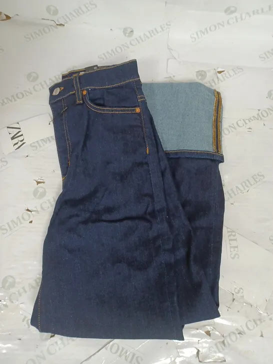 ZARA HIGH RISE STRAIGHT CROPPED JEAN IN DARK BLUE DENIM SIZE 8