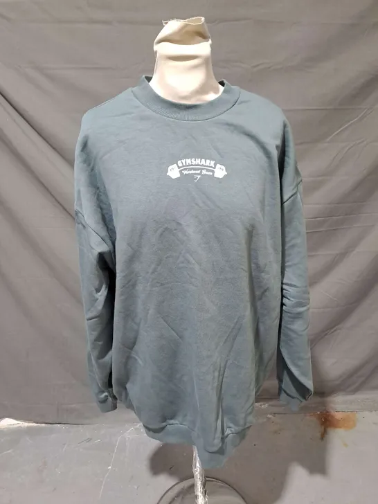 GYMSHARK WORKOUT GEAR OVERSIZED SWEATSHIRT IN GREY/GREEN SIZE S