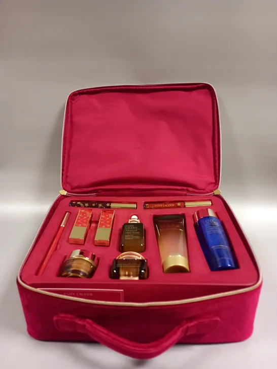 ESTEE LAUDER 7 FULL SIZE FAVOURITES IN RED MAKE UP BAG 