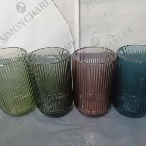 4 BOXED DIBA PALERMO RIBBED HIGHBALL TUMBLER GLASSES IN VARIOUS COLOURS - COLLECTIONB ONLY