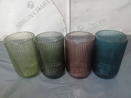 4 BOXED DIBA PALERMO RIBBED HIGHBALL TUMBLER GLASSES IN VARIOUS COLOURS - COLLECTIONB ONLY