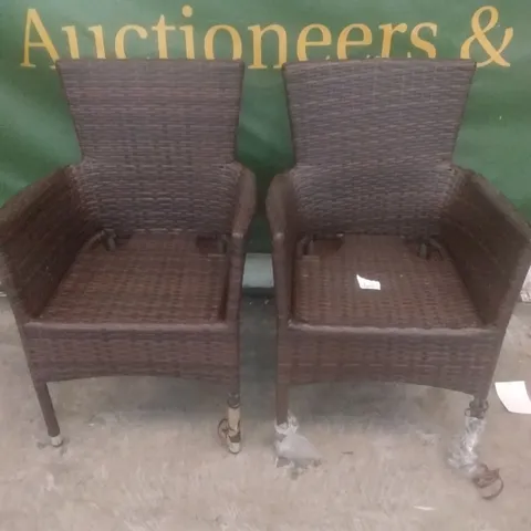 X2 RATTAN EFFECT GARDEN ARMCHAIRS BROWN