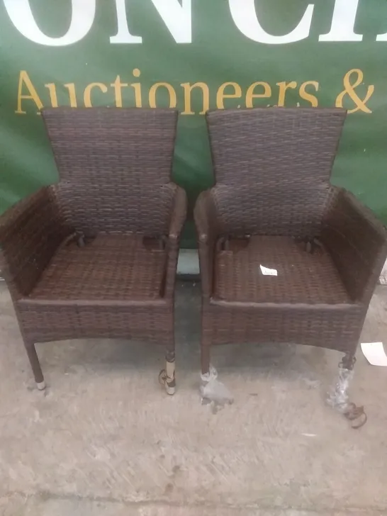 X2 RATTAN EFFECT GARDEN ARMCHAIRS BROWN