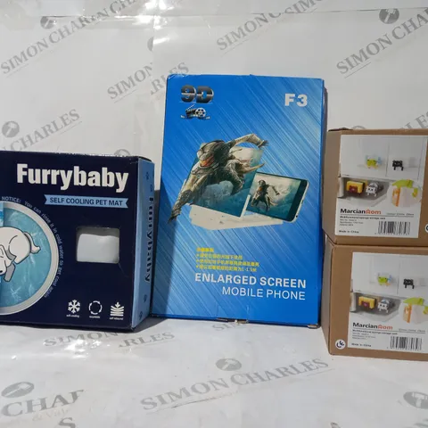 BOX OF APPROXIMATELY 20 ASSORTED HOUSEHOLD ITEMS TO INCLUDE MULTIFUNCTIONAL SPONGE STORAGE RACK, ENLARGED SCREEN FOR MOBILE PHONE, FURRYBABY SELF COOLING PET MAT, ETC