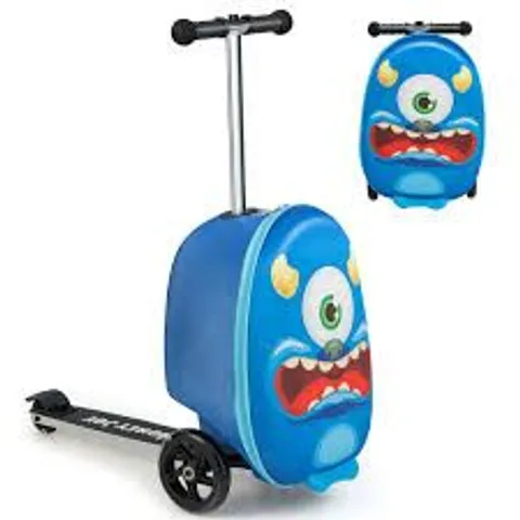 BOXED COSTWAY 2-IN-1 FOLDING KIDS SCOOTER WITH SUITCASE AND 3 COLOR LIGHTED WHEELS - NAVY