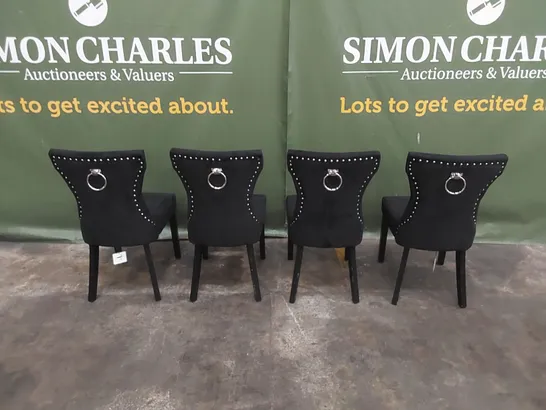 SET OF 4 KENSINGTON BLACK VELVET BUTTON BACK DINING CHAIRS - BLACK LEGS 