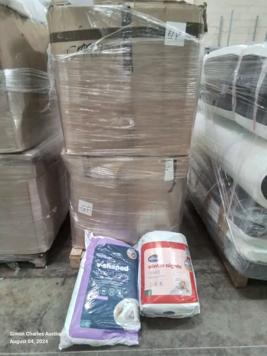 PALLET CONTAINING VARIOUS WEIGHTED BLANKETS AND  PILLOWS SIZES VARY