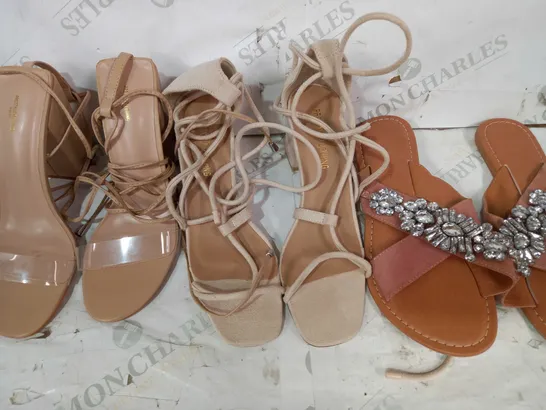 BOX OF APPROXIMATELY 10 ASSORTED PAIRS OF SHOES AND FOOTWEAR ITEMS IN VARIOUS STYLES AND SIZES TO INCLUDE PRETTY LITTLE THING, VERY, ETC