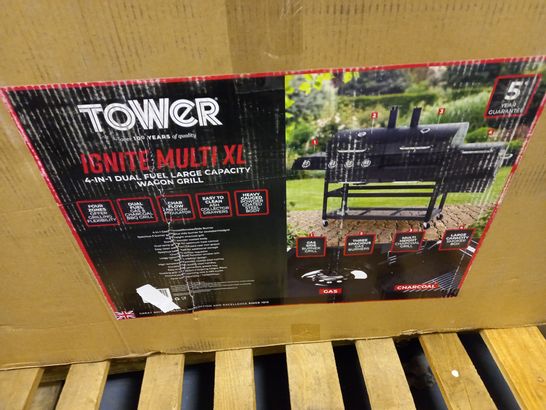 TOWER T978507 IGNITE MULTI XL GRILL BBQ WITH GAS/CHARCOAL/SMOKER/SIDE BURNER, BLACK