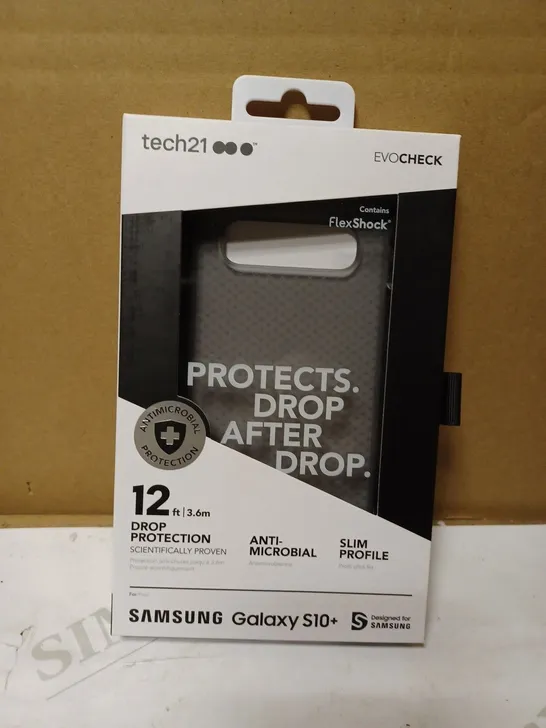 LOT OF APPROX. 80 BRAND NEW BOXED TECH 21 T21-6949 SMOKEY BLACK EVO CHECK CASE COVER WITH 12FT DROP PROTECTION AND ANTI-MICROBIAL PROTECTION FOR SAMSUNG GALAXY S10+